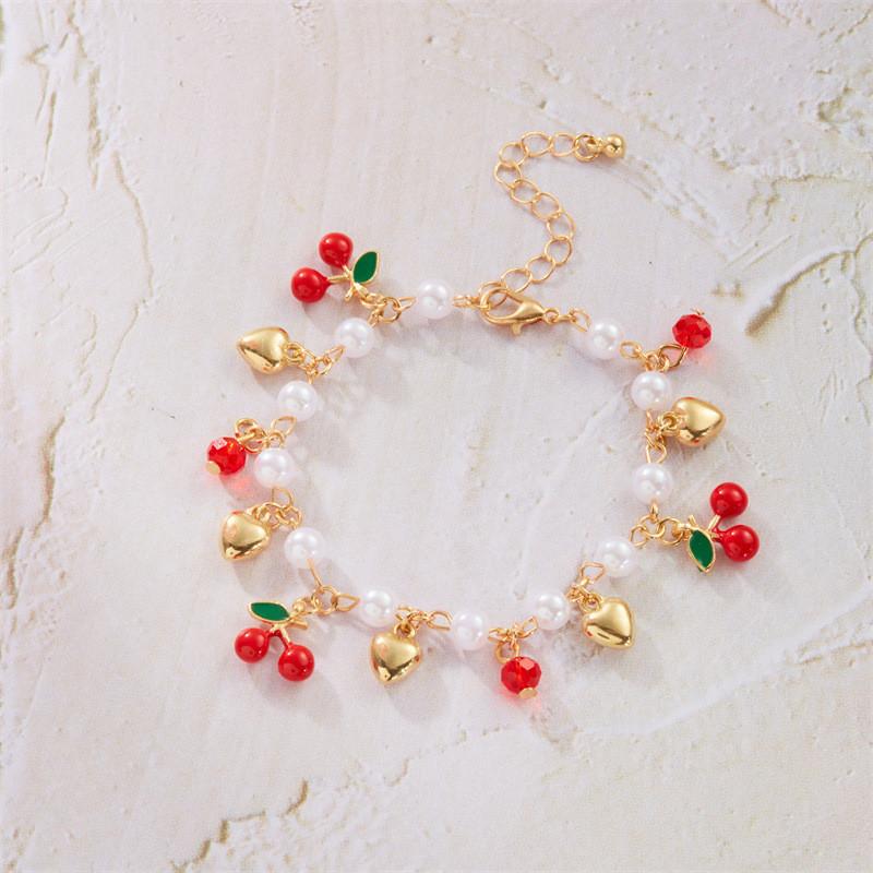 

Strawberry Cherry Hand Jewelry With Alloy Pearls Heart For Gift Giving Style D