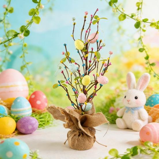 Easter Egg Tree with LED Lights Artificial Egg Decoration for Spring Holiday Tabletop Centerpiece for Home Party