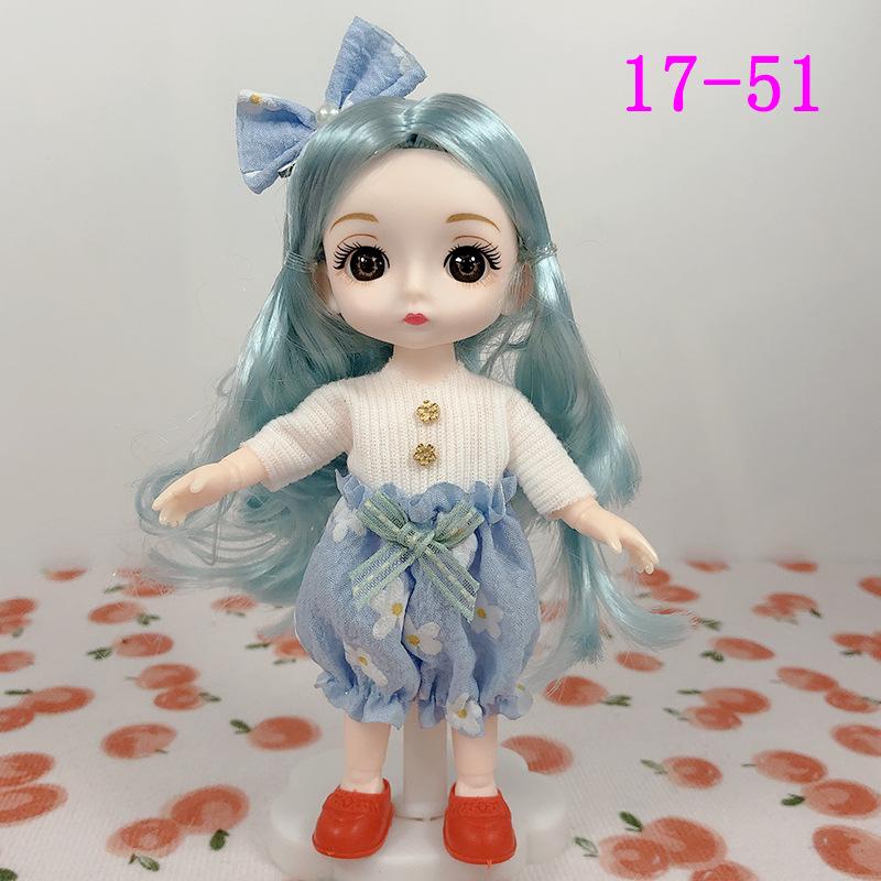 17cm 8-Point BJD Princess Doll with Denim Wedding Dress - 6-Inch Dress-Up Toy Set with Tops and Shorts