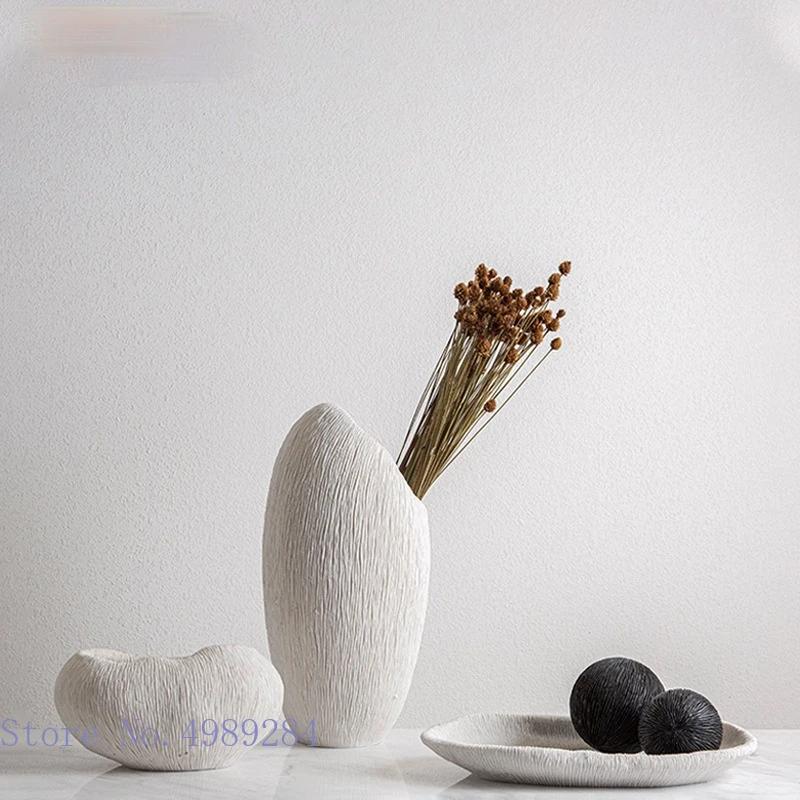 Creative Resin Flower Vase Coral Texture Tray Irregular Black and White Resin Crafts Furnishings Modern Home Decoration