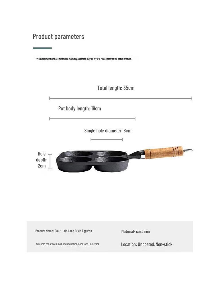 Non-Stick Cast Iron 4-Hole Breakfast Frying Pan for Eggs & Burgers