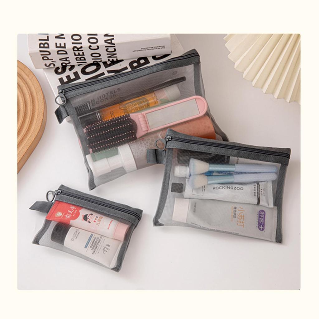 Set of 3 Mini Mesh Makeup Nylon Pouch for Small Item Portable for Everyday and Business Trips Pouches, Pouch, Cosmetics, Storage, Ultra-Lightweight,