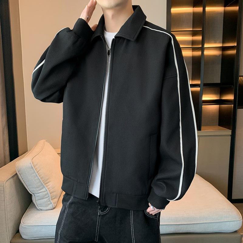 

Waffle Jacket Men s Lapel Autumn and Winter New Style Men s Korean Casual Solid Color Youth Top Jacket 5XL