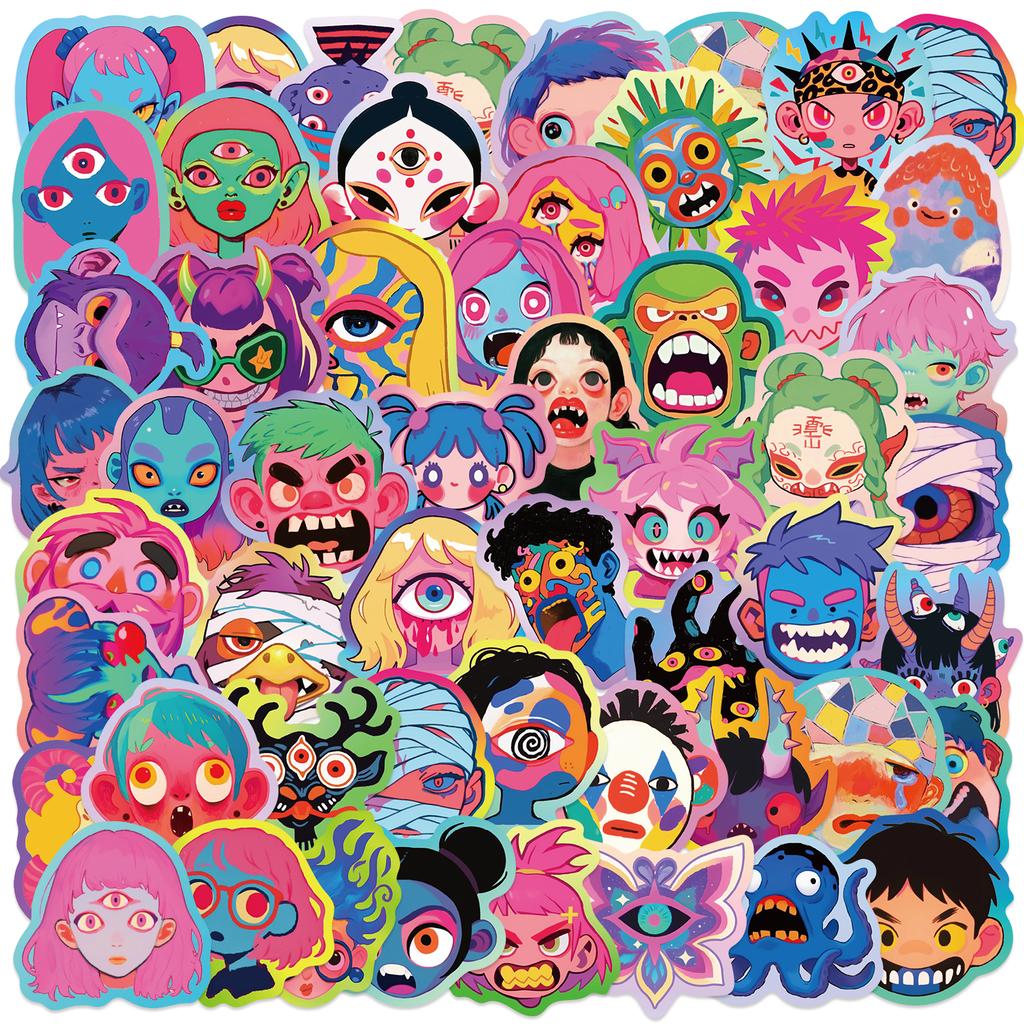 50PCS Abstract Painting Stickers Colorful Characters Portrait Cup Computer Cell Phone Decoration Waterproof Stickers