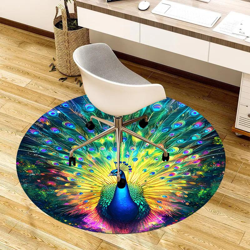 1pc Office Carpet Chair Mats Colorful Peacock Feather Artwork Perfect for Decorating Office Chairss, Or Bedrooms.YDT570