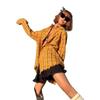 American Plaid Long-Sleeve Frayed Hem Cardigan Shirt