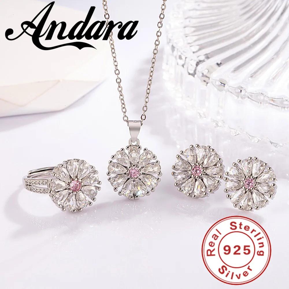 

925 Sterling Silver Sunflower Zircon Pendant Bracelet Necklace Women s Sterling Silver Jewelry Set Wedding Gift One size