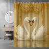 Love Swan Couple Shower Curtain Golden Palace Background Romantic Heart Shape Decor Waterproof Free Hooks Included Non-Toxic