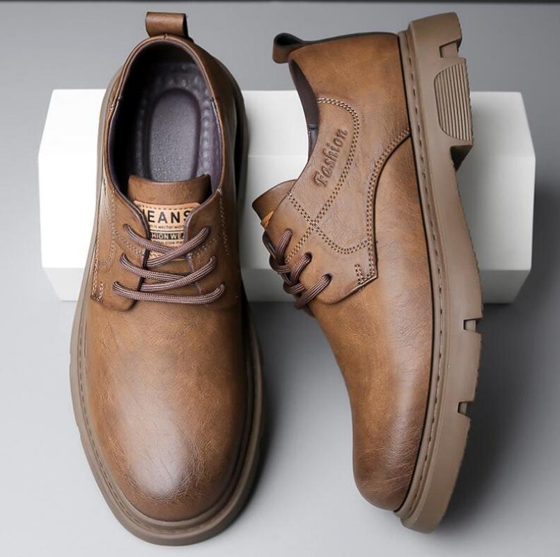 Cow Leather Autumn Platform Shoes for Men Fashion Casual New Designer Derby Shoes Male Low Top Work Ankle Boots Men