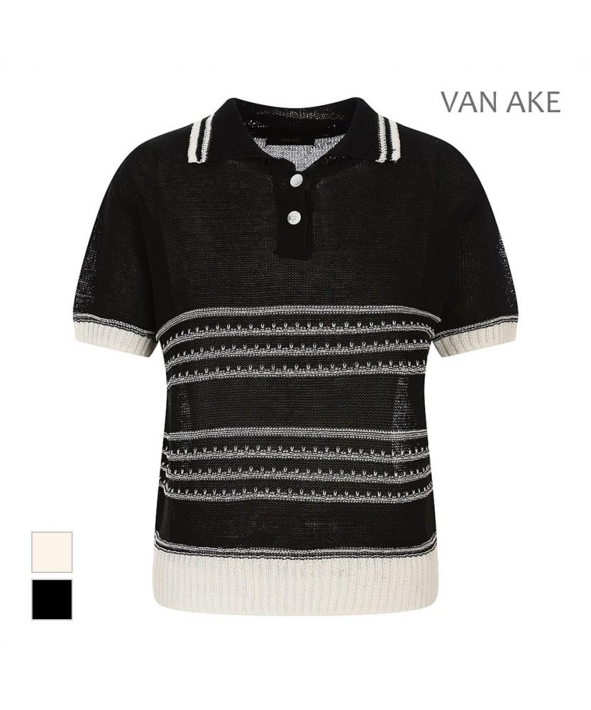 VANAKE Collared Short Sleeve Knit T-Shirt_Vb47Ktq307Z