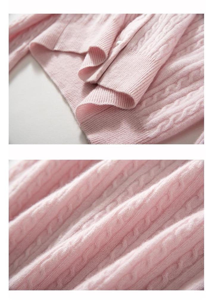 Women's Solid Cashmere Cardigan - 2024 Round Neck Cable Knit Loose Fit