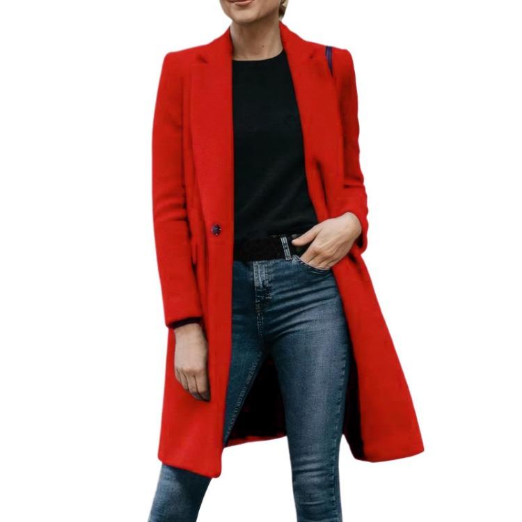 Cappotto Lungo In Lana Invernale da Donna Autunno Moda Capospalla con Bottoni Nascosti