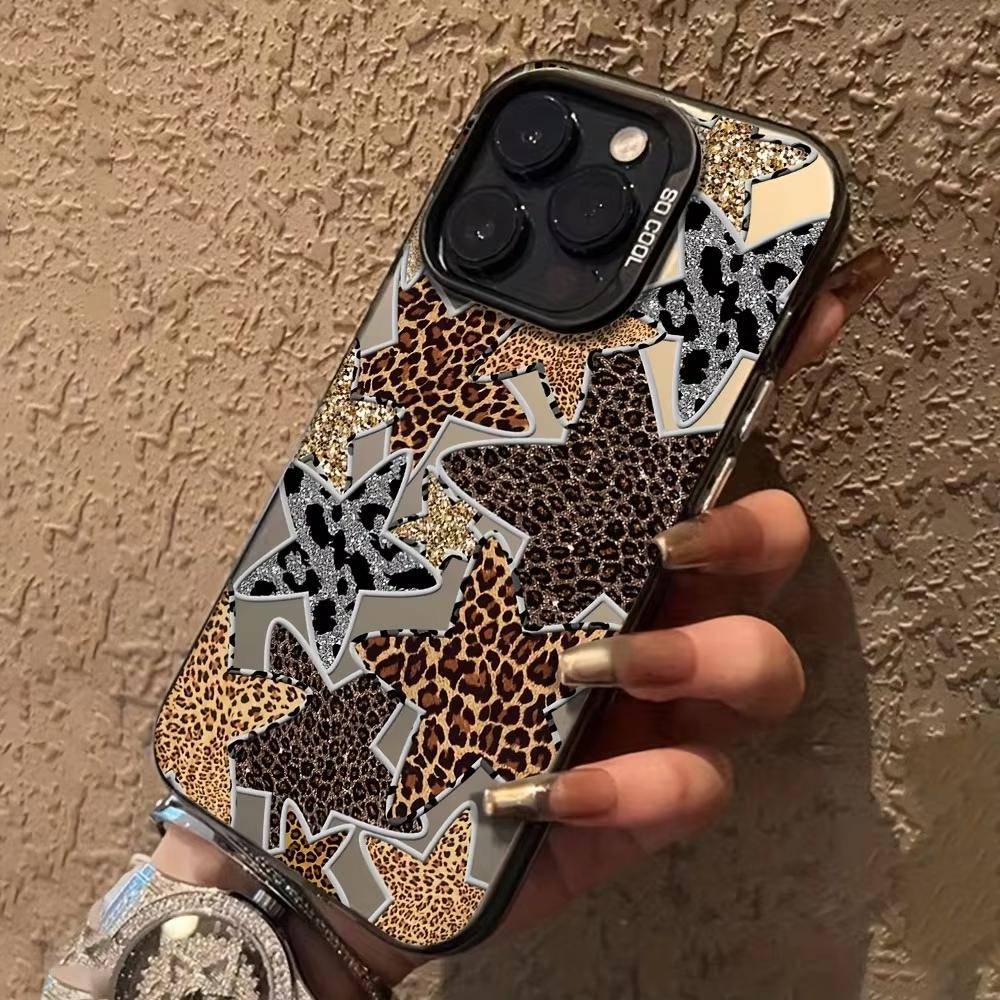 Black Leopard Print Star Phone Case for Samsung Galaxy A56 A55 A36 A35 A26 A25 A15 5G A24 A23 A22 A52 A52S A71 A72 4G Cover