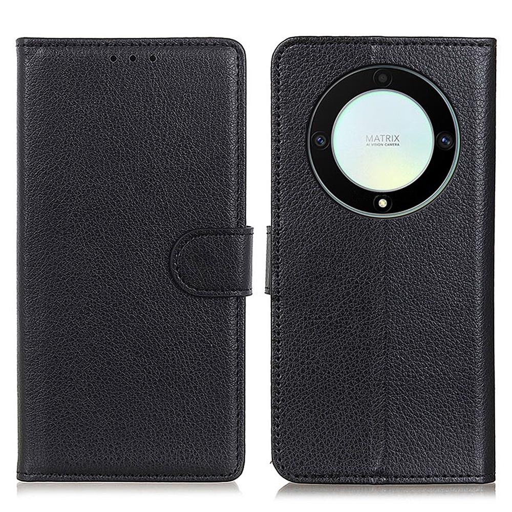 

For Honor X9a 5G/X40 5G/Magic5 Lite 5G Wallet Function Cell Phone Cover Stand Classic Litchi Texture Leather Flip Phone Case Black