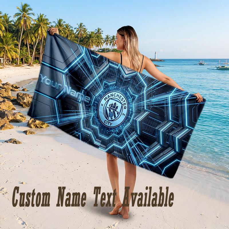 Manchester City Design Beach Towel Custom Text Large Towel for Beach Vacation