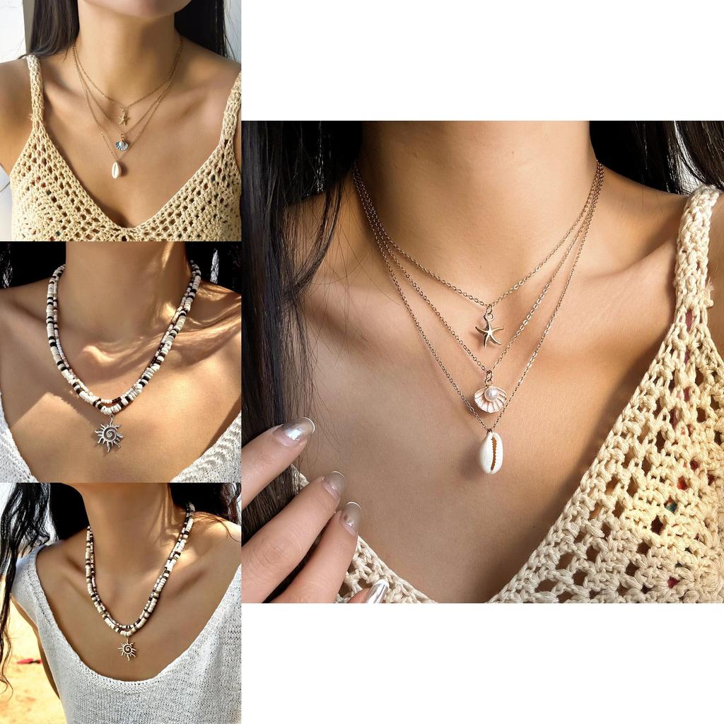 Summer Beach Boho Shell Pendant Necklace With Wooden Beads For Womens Fashion