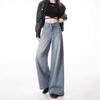 Women's Light Blue High-Waisted Wide-Leg Jeans - 2024 Spring/Autumn, Loose Casual Slimming Fit