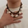Salircon 2Pcs/Set Retro Gothic Scallop Wood Beaded Chain Necklace Men Hip Hop Fashion Versatile Handmade Choker Necklace Jewelry