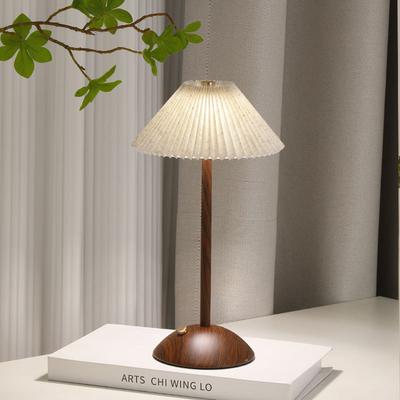 Portable LED Desk Lamp Wood Base Small Table Lamp Fabric Shade Dimmable Touch Lamp Rechargeable for Living Room Dorm Home Office