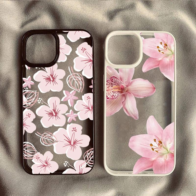 Custodia per Telefono Stile Fresco con Stampa Floreale Rosa per Serie iPhone 17 16 15 14 13 12 11 Pro Max Plus Protezione a Doppio Strato