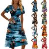Women's Casual Fashion Floral Print Short-Sleeve V-Neck Dress