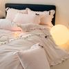 Korean Style Milk Fleece Bedding Set Lace Trim Bow Decor Thick Warm Anti-Static