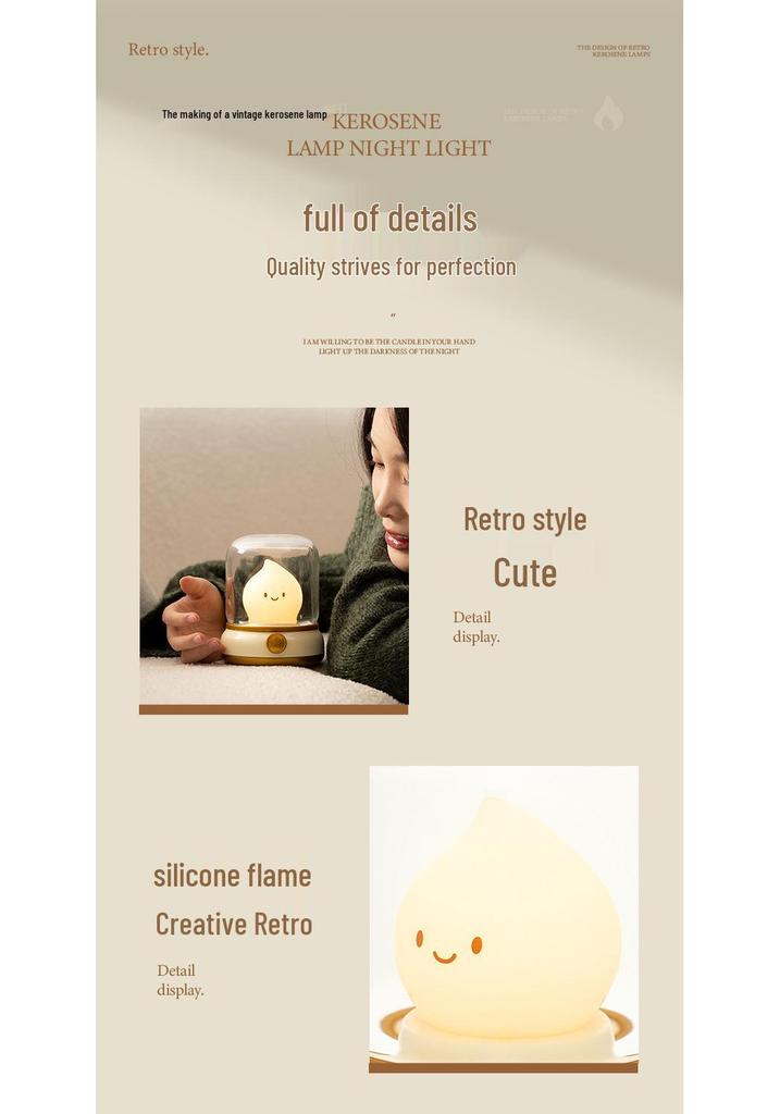 Retro Oil Lamp Night Light - Stepless Dimming Sleep Aid Gift for Girls & Friends