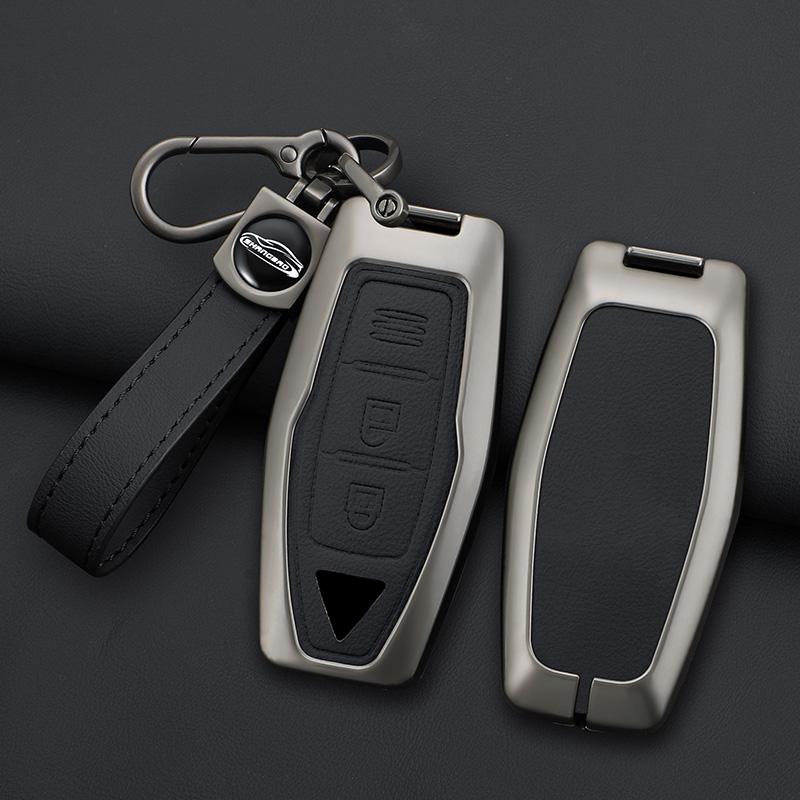 Zinc Alloy + Leather Car Key Case Cover Shell Fob For Mitsubishi Outlander 2022 2023 2024 2025 Control Car Interior Accessories