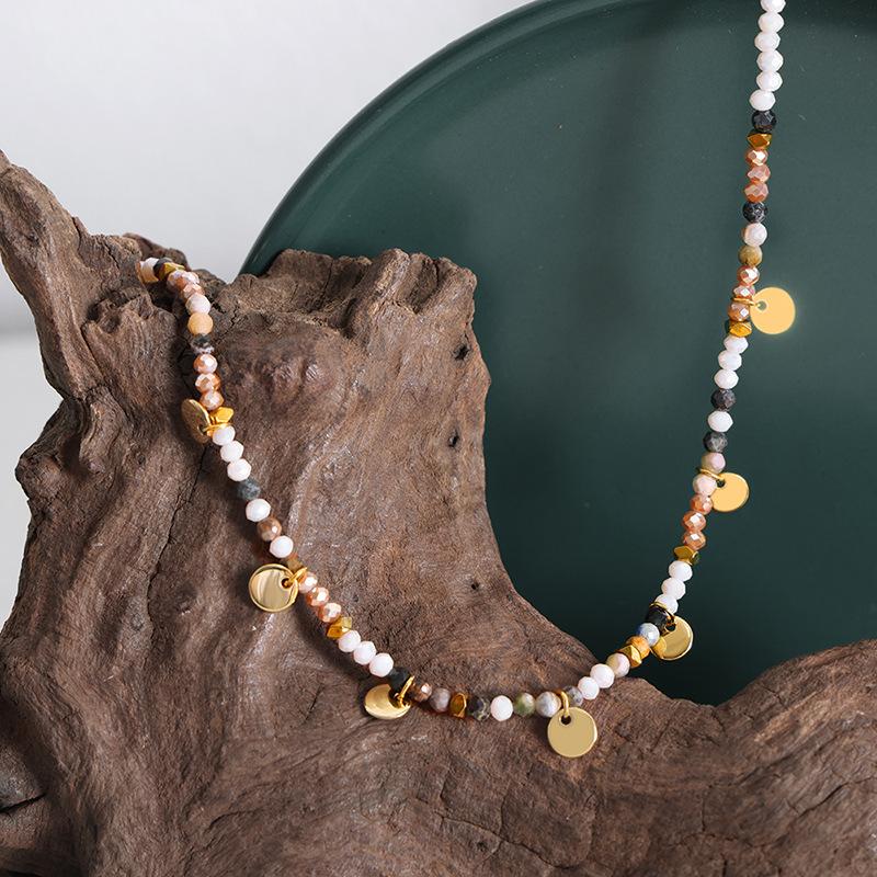 Glass Beads Combination Natural Stone Beads Necklace For Women Non Fading Stainless Steel Multi Color Women's Summer Necklaces