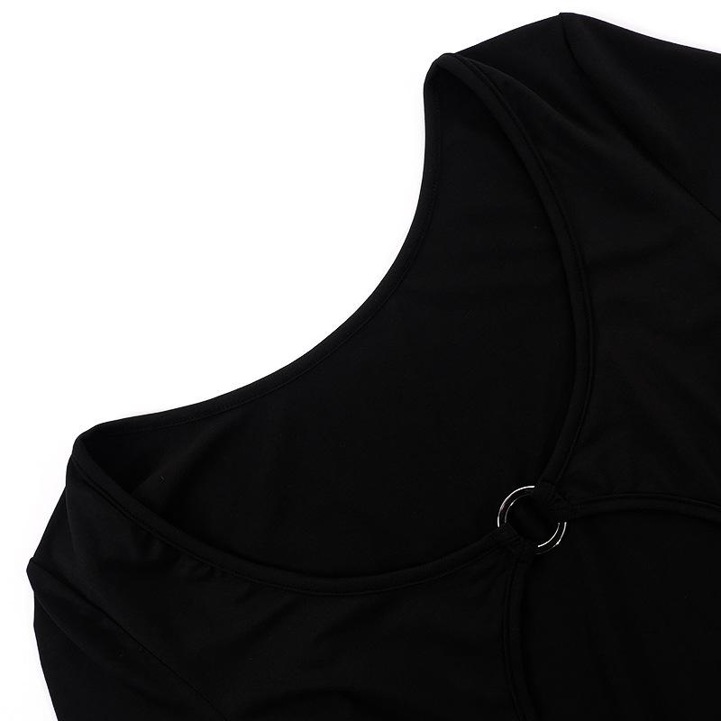 Women Elegant O-Ring Metal Slim Tops High Rise Bodysuit Cut Out Sexy Long Sleeve Bodysuits