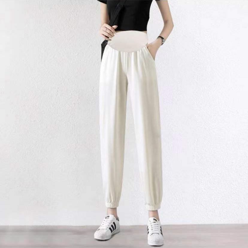 Maternity pants, ice silk belly support, cool and thin in summer, pregnant women's nine-point pants loose, large size casual, loose feet