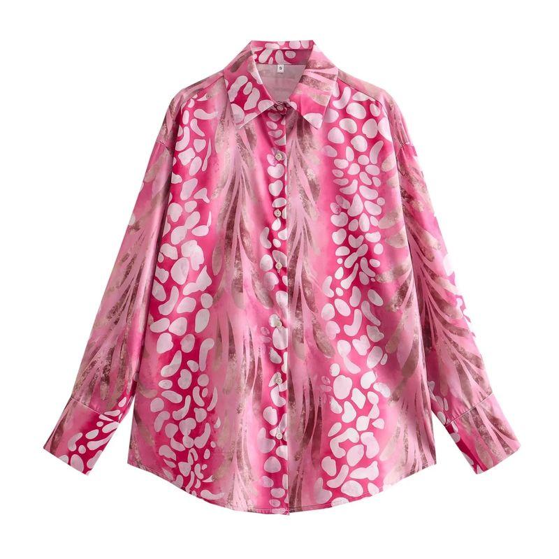 Spring and Summer New European and American Holiday Style Silk Satin Texture Print Shirts High Waist Slimming Midi A Word Skirt
