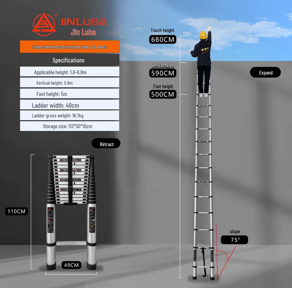 Jinluba Aluminum Telescopic A-Frame Ladder - Thickened, Stainless Steel, Bamboo Joint, for Household & Engineering Use