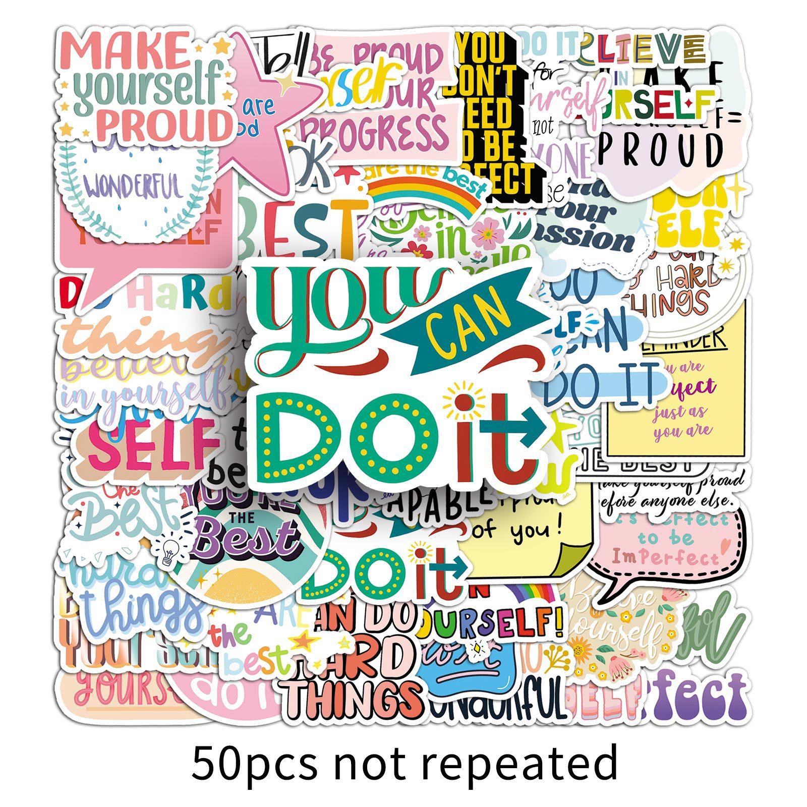 

50 Pieces of Encouragement To Yourself Graffiti Stickers Personalized English Short Sentences Decorative Mobile Phone Case Suitcase Water Cup Stickers