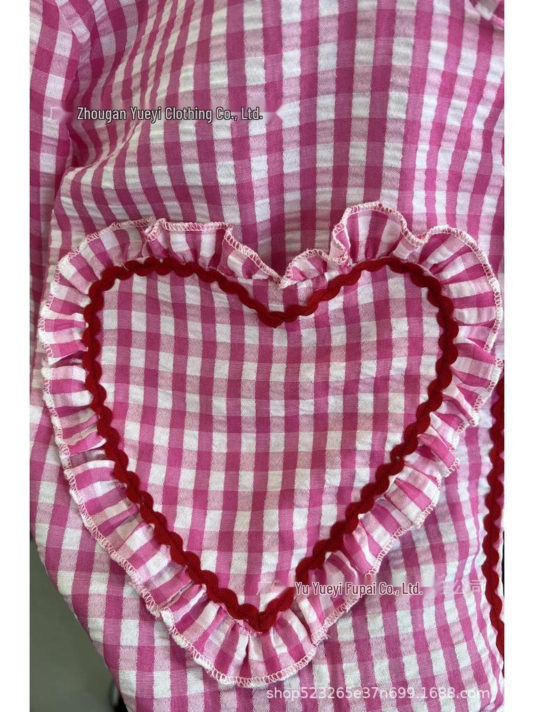 Camicia a Quadri Cuore con Maniche a Lanterna Europee e Patchwork di Pizzo Primavera/Estate 2026