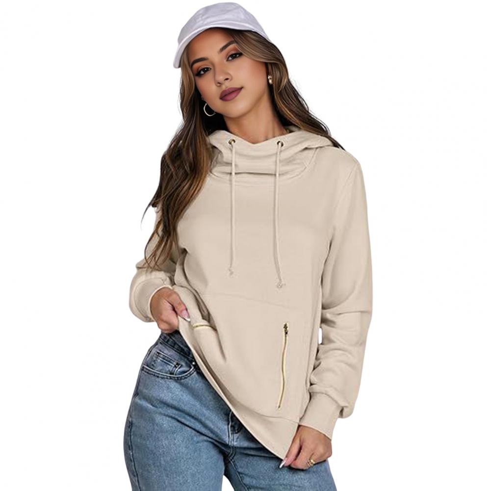 Felpa con Cappuccio Lady Dall Inverno Tasche con Cerniera Polsino Elastico Tinta Unita Coulisse Stile Preppy Maniche Lunghe Pullover con Cappuccio Sport Fitness