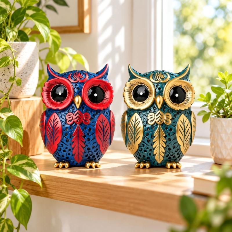 Owl Tabletop Decors, Resin Bird Figurine with Textured Detail for Desks and Entryways, Animal Enthusiasts, Housewarmings Gift
