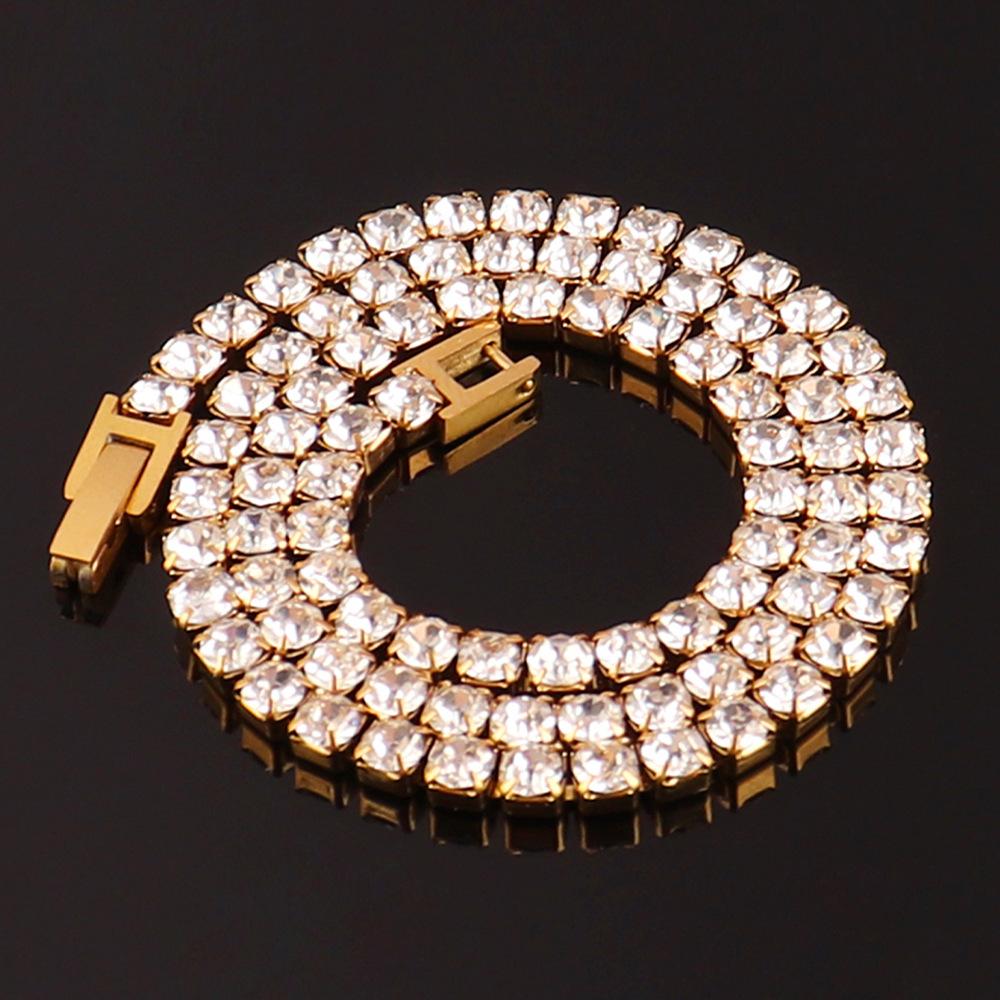 Stainless Steel 4Mm Zircon Tennis Necklace Simple Color Diamond Claw Chain Necklace Men'S And Women'S Jewelry