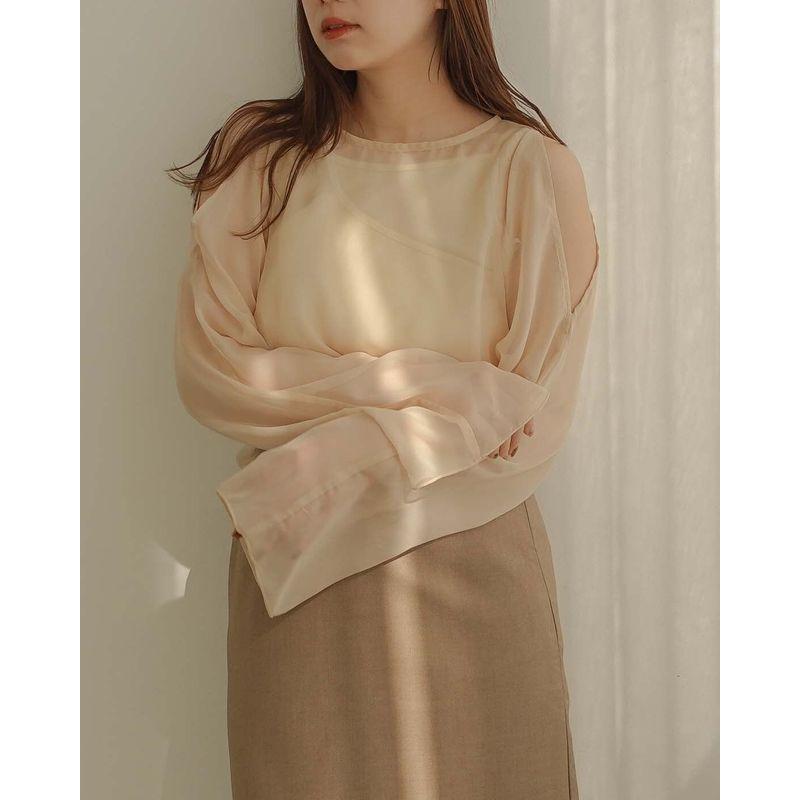 

Заказы, экспортированные в Японию @ Lumu Оригинальный заказ 2025 Лето Новый Тонкий Прозрачный Накидка Свободный Пуловер с круглым вырезом С открытыми плечами Рубашки с длинным рукавом Apricot color