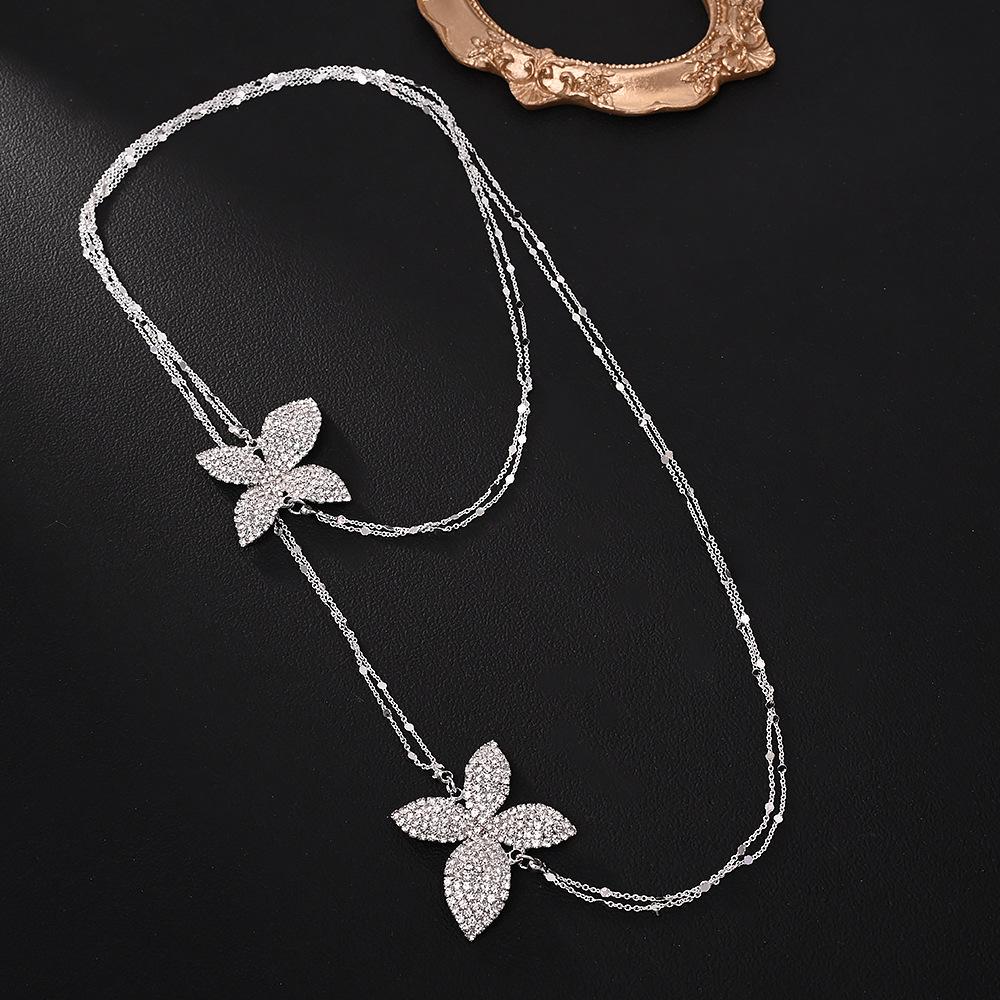 Hot-selling Petal Pendant Necklace Stacked Double Rhinestone Necklace Banquet Accessories Women's Necklace