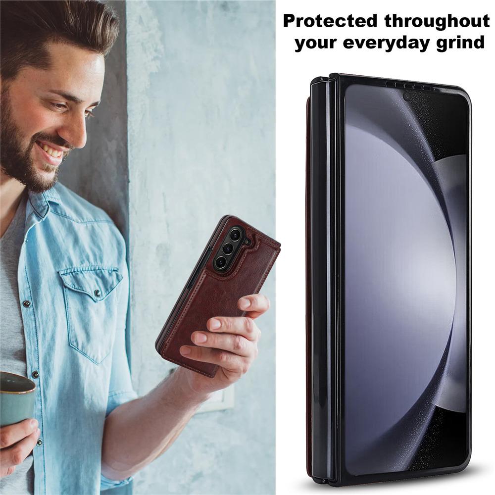 Credit Cards Slot Leather Phone Case For Samsung Galaxy Z Fold 7 Fold 6 5 Fold 4 3 Wallet Kickstand Shockproof Cover