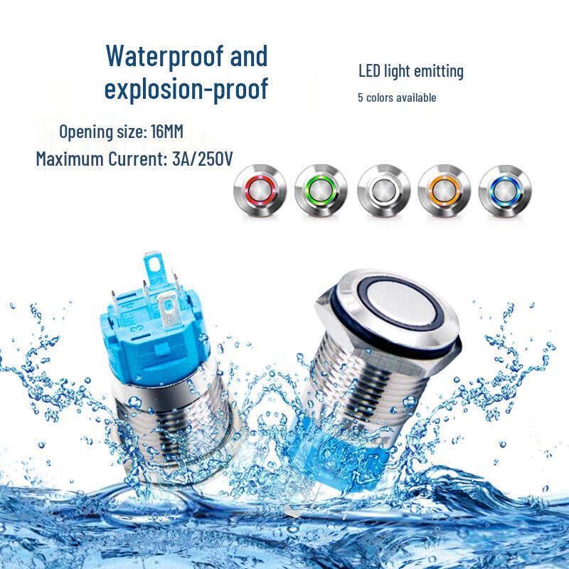 16mm Flat Metal Push Button Switch with LED Ring Light