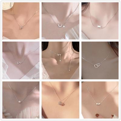 Women Silver Necklace Geometric Butterfly Flower Multi-style Collarbone Chain Jewelry Accessories