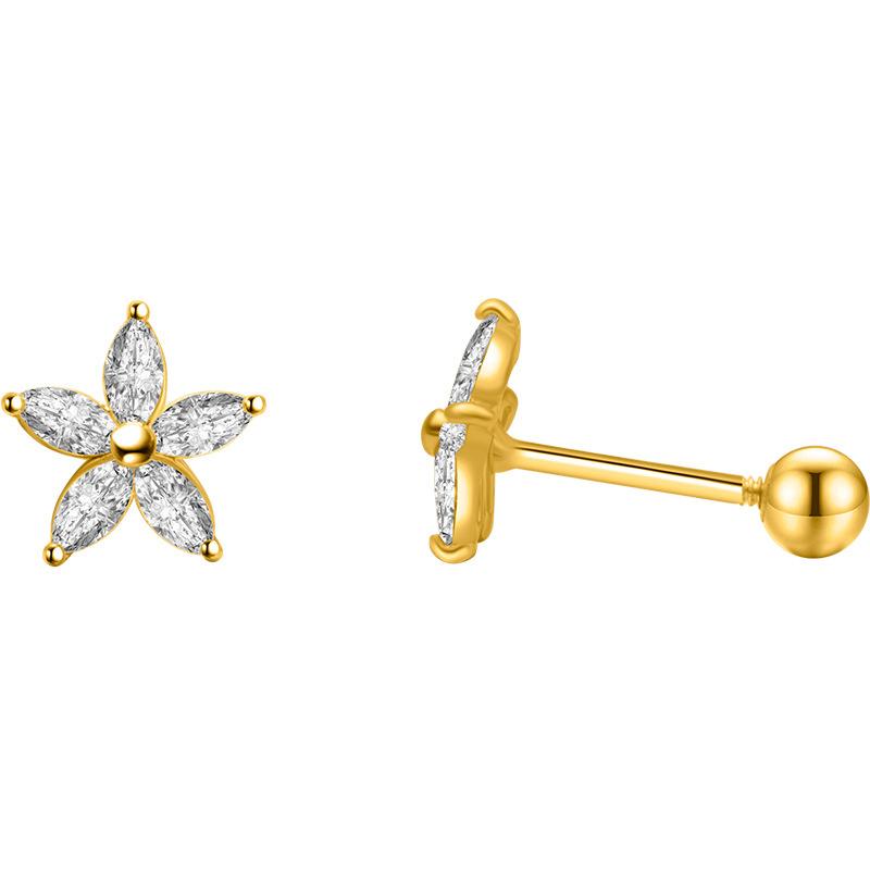 Real 925 Sterling Silver Fashion Sweet Flower Bead Screw Stud Earrings for Women Wedding Fine Jewelry