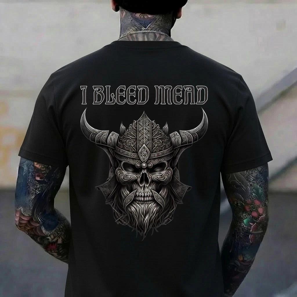 I Bleed Mead Funny Norse Viking Meme Nordic Skull T-Shirt XL