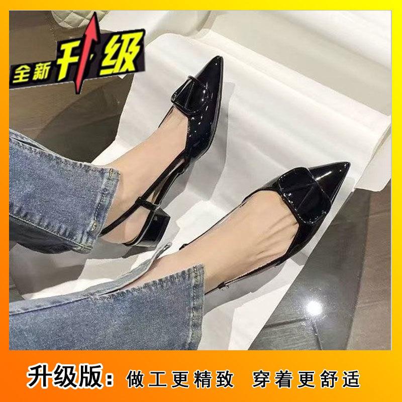 Houkong Sandals 2025 Spring and Summer Thick Heel with Skirt Nude Single Shoes Bag Head Tripple Strap Patent Leather Light Mouth French High Heels Tid