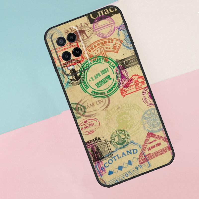 Passport Travel Stamps For Oppo A74 A94 A54 A80 A78 A98 A40 A60 A18 A38 A58 A15 A17 A77 A57S A16 A76 A96 Phone Case