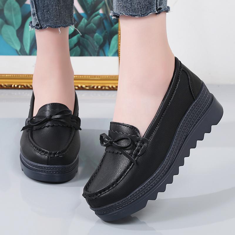 Женские мокасины на платформе, массивные, женские, летние, повседневные, классические, офисные, женские, толстая подошва, увеличивающая рост, туфли Shake EU:37 чёрный