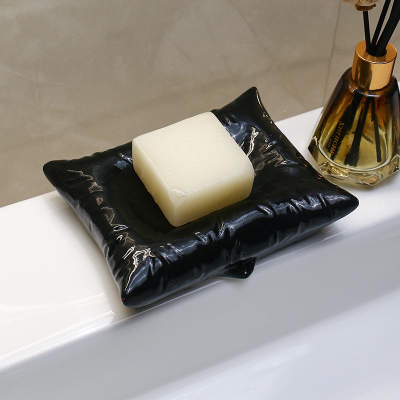 

Creative Cute Pillow Ceramic Soap Box Drain Rack Bathroom Decoration Rectangular Soap Dish Soap Bracket Home Bathroom Decoration чёрный