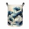1pc Blue Ginkgo Leaf Laundry Basket - Collapsible Watercolor Botanical Storage Bin with Sturdy Handle, Rustic Round Organizer Suitable for Clothes, To